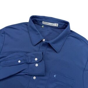 Criquet Polo Shirt Mens L Blue Long Sleeve Slim Fit Pique Knit Pocket Logo